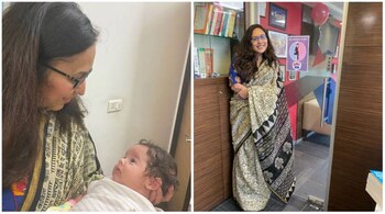 Edelweiss MD and CEO Radhika Gupta with son Rémy Gupta Moniz on her first day back at work. (Image credit: Radhika Gupta/LinkedIn)