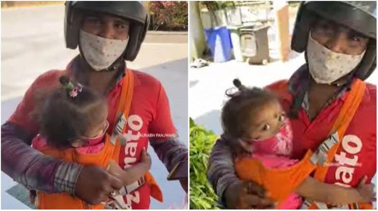 Watch: Zomato executive carries his kids while delivering food all day ...