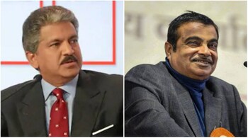 Mahindra Group chairperson Anand Mahindra and Union Transport Minister Nitin Gadkari