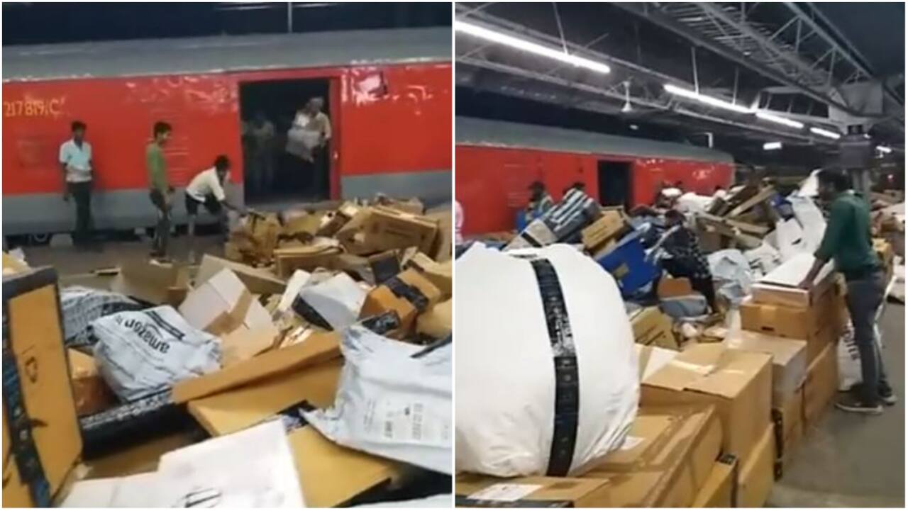 Viral video: Porters fling hundreds of Amazon packages on to railway platform