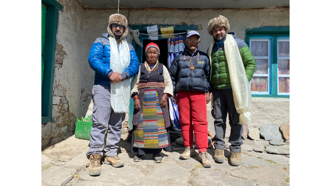 The authors with Sirdar Mingma Sherpa and his wife Pasang Diki Sherpa in Thame, Nepal. Sirdar Mingma is a first-generation climbing sherpa. Their son Kami Rita Sherpa has summitted Everest a record 26 times.