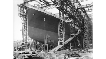 The Titanic ready for launch, in May 1911. The ship was constructed on Queen's Island, now known as the Titanic Quarter, in Belfast Harbour, part of the Harland and Wolff shipyard.  (Photo: Wikimedia Commons)