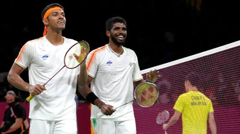 Badminton玩家Chirag Shetty和Satwiksairaj Rankireddy（图片来源：Twitter/@sachin_rt）