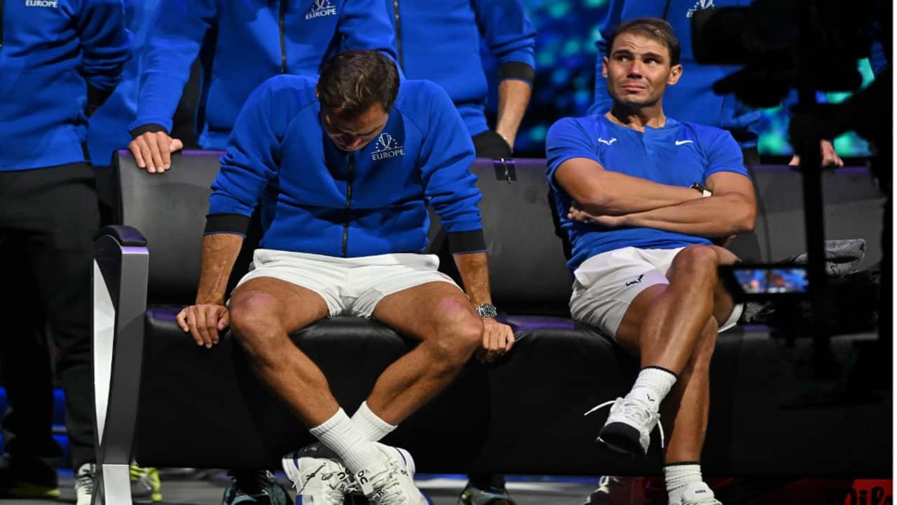 Caption six: Rafael Nadal was in tears at Federer’s last match: &quot;When Roger leaves the tour, an important part of my life is leaving too,” he said. 
