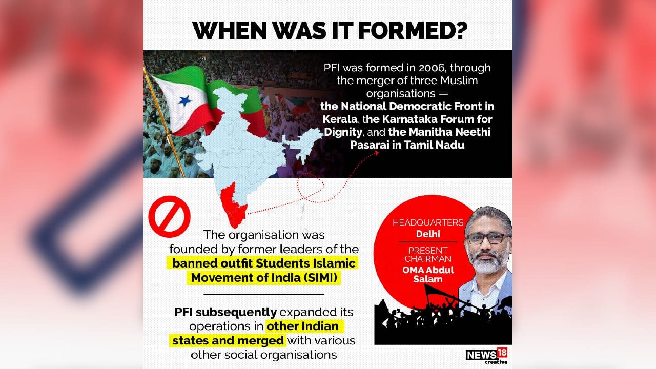 PFI was formed in 2006, through the merger of three Muslim organizations – the National Democratic Front in Kerala, the Karnataka Forum for Dignity, and the Manitha Neethi Pasarai in Tamil Nadu. (Image: News18 Creative)