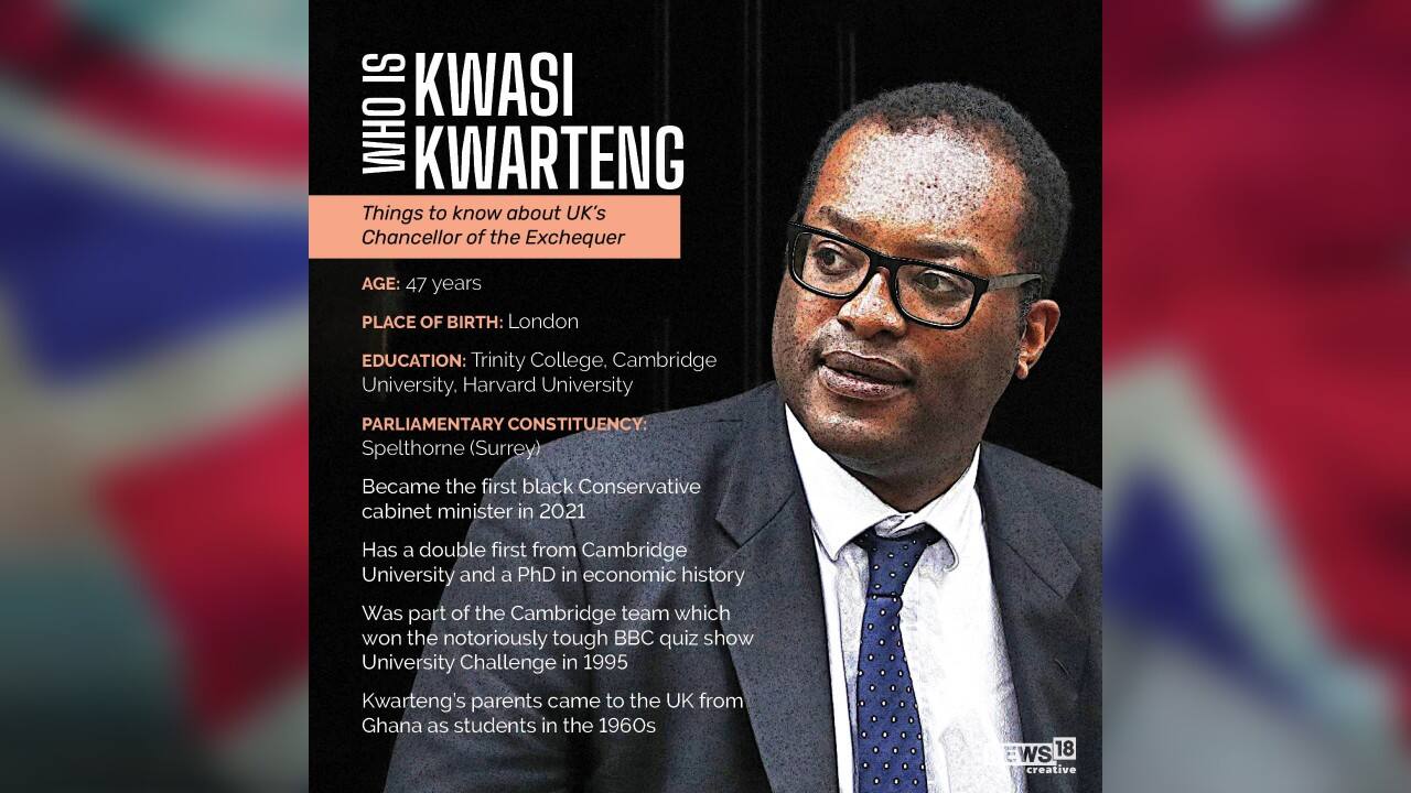Kwasi became the first black Conservative cabinet minister in 2021. His parents came to the UK from Ghana as students in the 1960s. (Image: News18 Creative) Kwasi became the first black Conservative cabinet minister in 2021. His parents came to the UK from Ghana as students in the 1960s. (Image: News18 Creative)