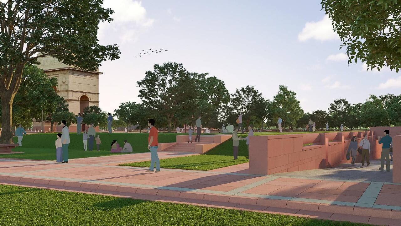 16 permanent bridges have been built over the canals, making the space beyond the canals accessible for public use. A part of this space has been designed as parking for buses, two-wheelers, cars, app-based taxis, and auto rickshaws. (Image: CPWD)