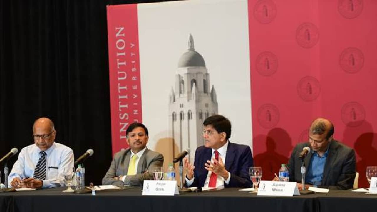 In his meeting with the Stanford leadership, Goyal also discussed a new paradigm for large-scale semiconductor and other electronics manufacturing in India. Goyal in his address at Stanford University also highlighted the difference between theoretical knowledge and its practical implementation. (Image: PIB) In his meeting with the Stanford leadership, Goyal also discussed a new paradigm for large-scale semiconductor and other electronics manufacturing in India. Goyal in his address at Stanford University also highlighted the difference between theoretical knowledge and its practical implementation. (Image: PIB)