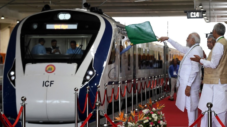 Prime Minister Narendra Modi on September 30 flagged off the Gandhinagar-Mumbai Vande Bharat Express train. Modi flagged off the train from Gandhinagar Capital railway station around 10.30 am. He also travelled on the train from Gandhinagar station to Kalupur Railway Station. (Source: PIB)