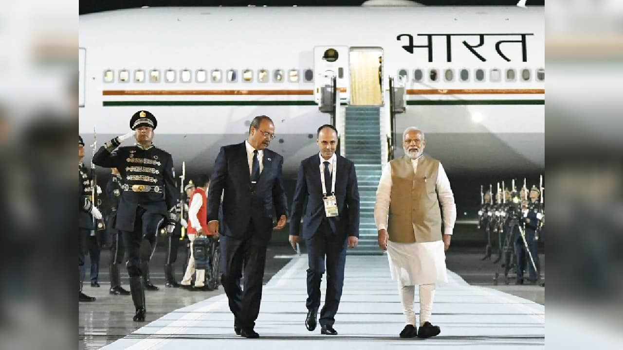 'Landed in Samarkand to take part in the SCO Summit,' Modi tweeted after landing in Samarkand. (PTI Image)