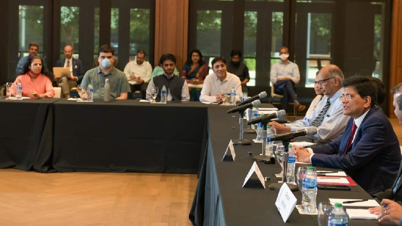 In a meeting with the University leadership, faculty and staff he said, “I personally have seen over the last eight years of being in the government that PM Modi’s way of working brings in some very deeply thought out management principles.” (Image: Twitter @PiyushGoyal) In a meeting with the University leadership, faculty and staff he said, “I personally have seen over the last eight years of being in the government that PM Modi’s way of working brings in some very deeply thought out management principles.” (Image: Twitter @PiyushGoyal)