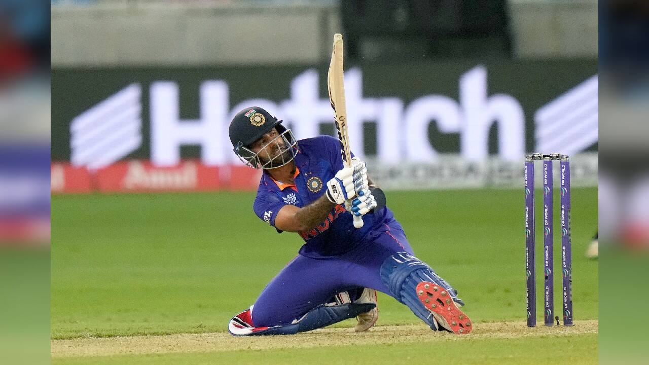 Suryakumar smacked fast bowler Arshad Khan (0-53) for four sixes in the last over — which went for 26 — and also completed his half century off just 22 balls which provided India a perfect finish. (Image: AP)