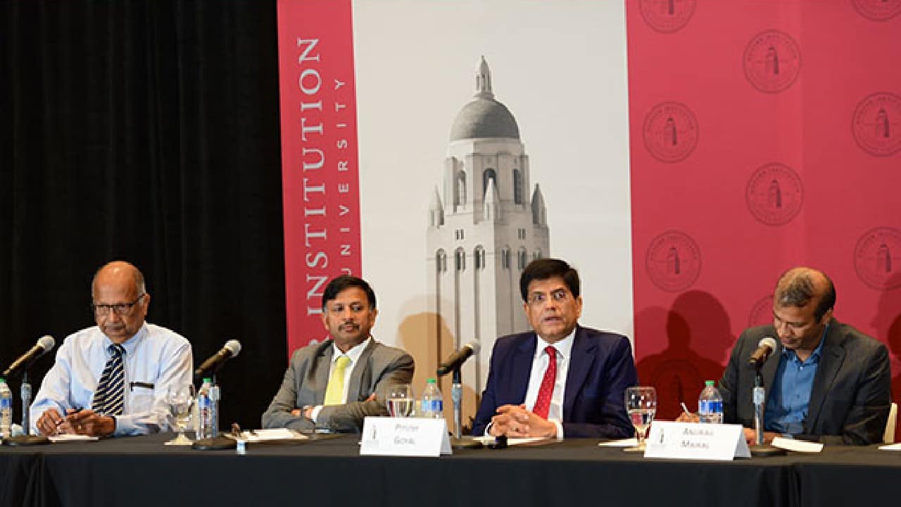Goyal underlined the need for a deeper understanding of India's energy needs and potential solutions for the sustainable development of the industrial and economic activity. He also stressed partnerships between Stanford Graduate School of Business and Indian Management Institutions. (Image: ANI) Goyal underlined the need for a deeper understanding of India's energy needs and potential solutions for the sustainable development of the industrial and economic activity. He also stressed partnerships between Stanford Graduate School of Business and Indian Management Institutions. (Image: ANI)