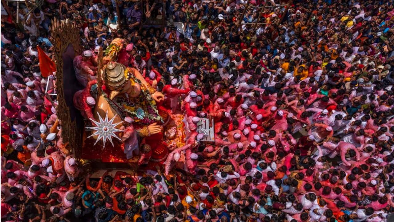 A Ganesha idol is taken for immersion on the final day of the ten-day long Ganesh Chaturthi festival in Mumbai.