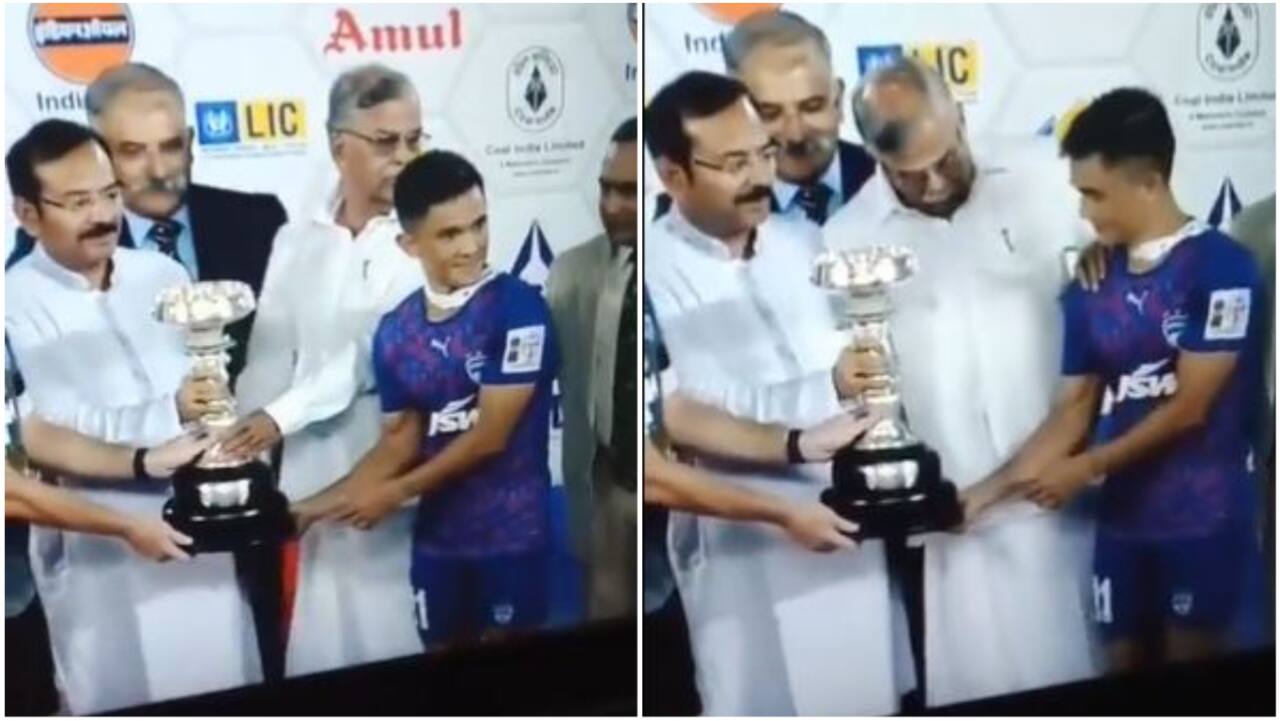 'Disgraceful': West Bengal Governor pushes Sunil Chhetri aside to pose with trophy | Watch