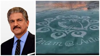 Anand Mahindra shared a video of men making a 'pookalam' on ice in Antarctica. (Image: screengrab from video tweeted by @anandmahindra)