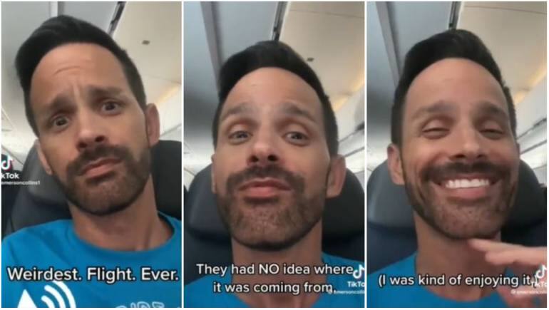 Weirdest flight ever Sexual sounds played on flight video goes