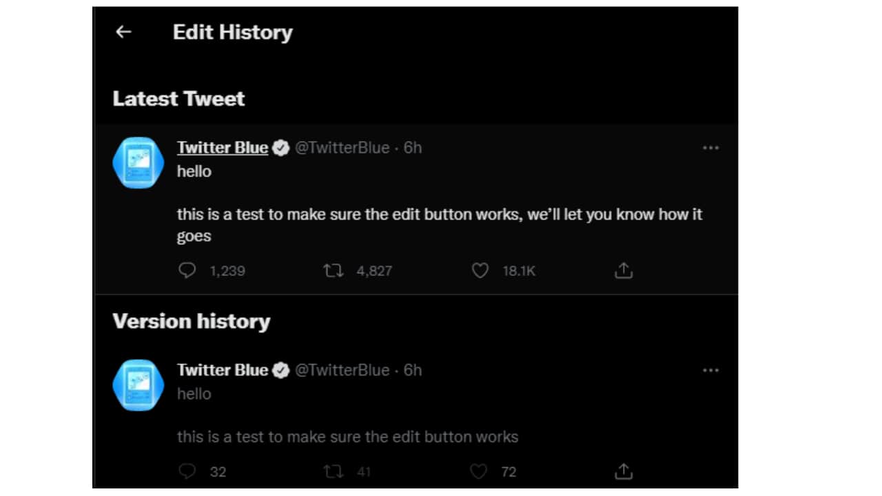 You can also check the "edit history" after editing a tweet. (Image: @twitter/Twitter)