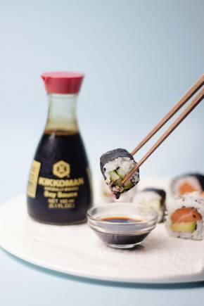 Sushi and Kikkoman sauce