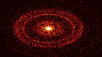 This picture provided by NASA on October 14, 2022 shows the Swifts X-Ray Telescope capturing the afterglow of GRB 221009A about an hour after it was first detected. The bright rings form as a result of X-rays scattered from otherwise unobservable dust layers within our galaxy that lie in the direction of the burst. - Astronomers have observed the brightest flash of light ever seen, from an event that occurred 2.4 billion light years from Earth and was likely triggered by the formation of a black hole. - AFP 