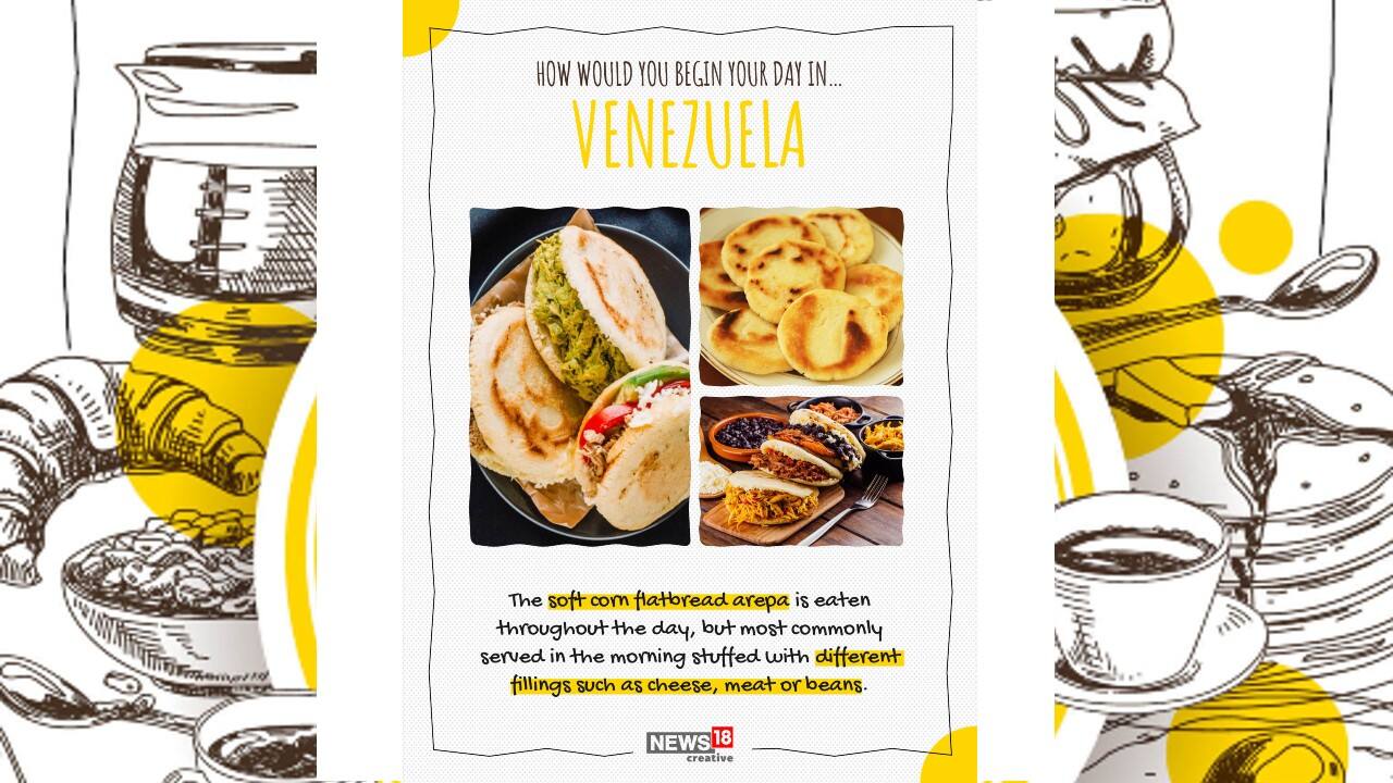 In Venezuela, the soft corn flatbread arepa is eaten throughout the day, but most commonly served in the morning stuffed with different fillings such as cheese, meat or beans. (Image: News18 Creative)