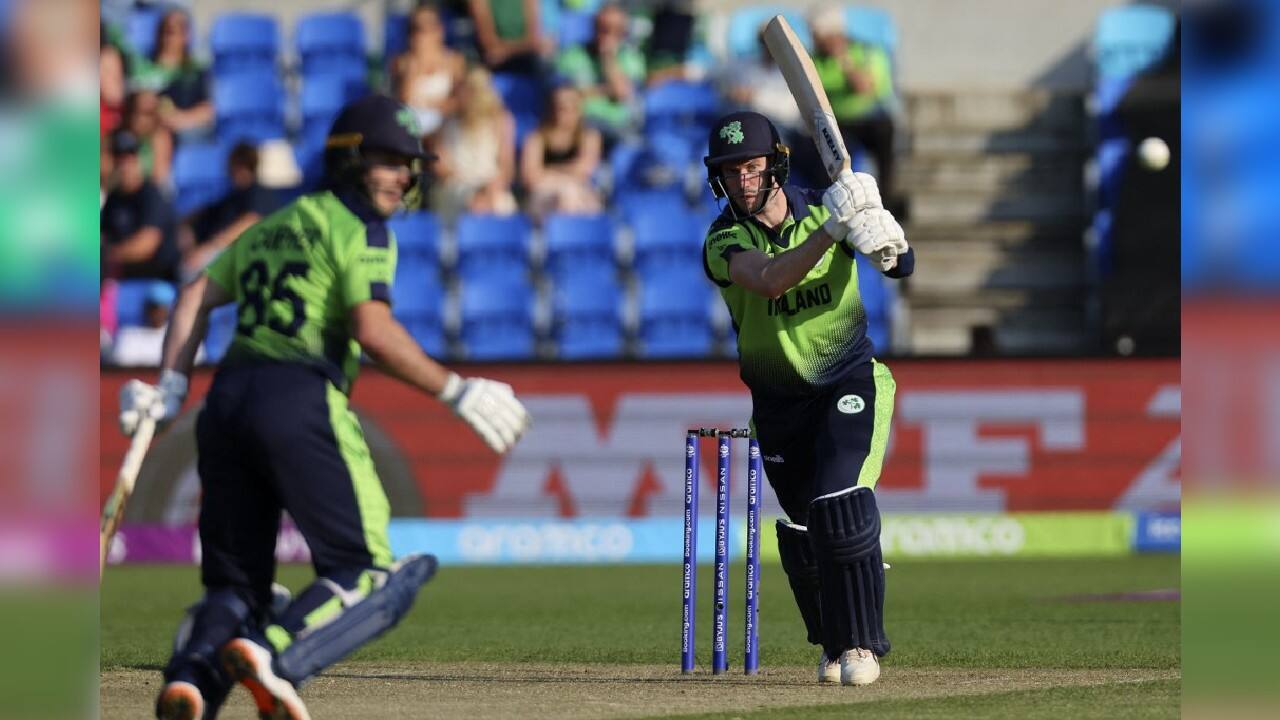 Ireland pulled off a stunning six-wicket upset of Scotland at the Twenty20 World Cup on October 19 with George Dockrell and Curtis Campher starring in a 119-run partnership after they looked out for the count. (Source: AFP)