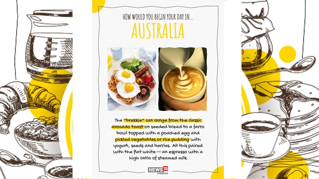 In Australia, the “brekkie” can range from the classic avocado toast on seeded bread to a faro bowl topped with a poached egg and pickled vegetables or rice pudding with yogurt, seeds and berries. All this paired with the flat white – an espresso with a high ratio of steamed milk. (Image: News18 Creative)
