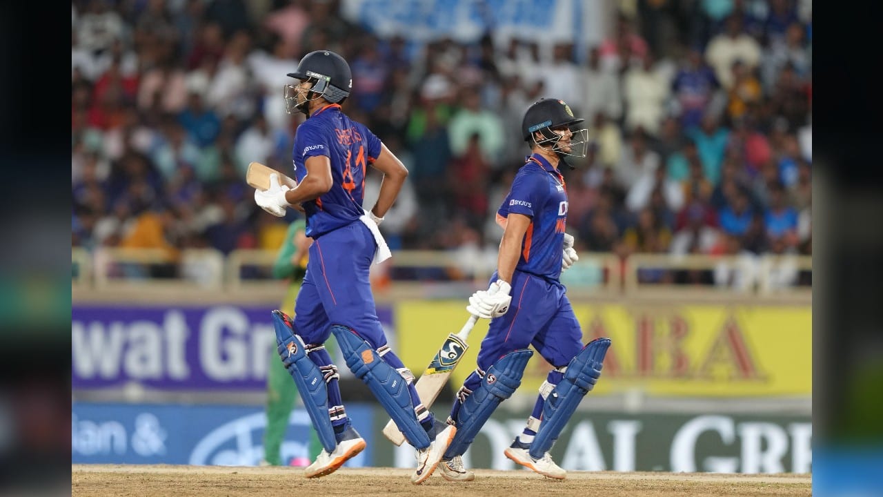 Iyer finished with his highest ODI score of 113 not out and put on 161 runs with Ishan Kishan (93) for the third wicket as India eased to 282-3 in 45.5 overs in the second one-day international. (Image: AP)