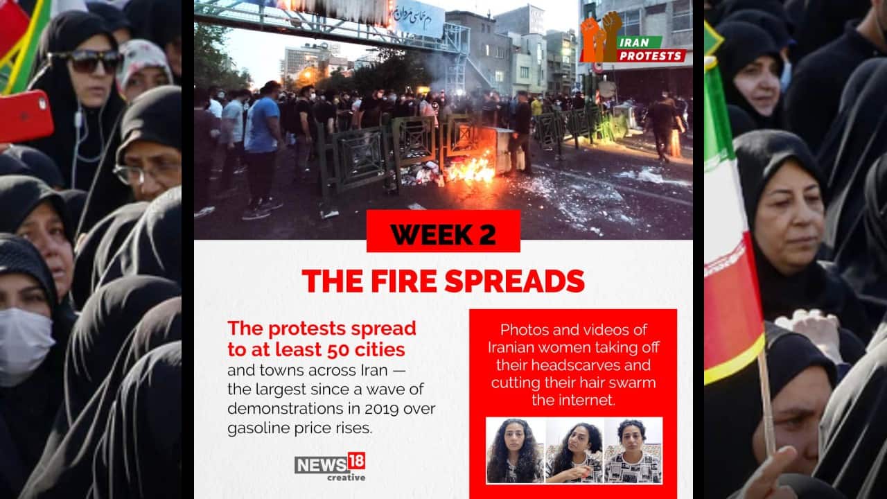 Photos and videos of Iranian women taking off their headscarves and cutting their hair swarm the internet. (Image: News18 Creative)