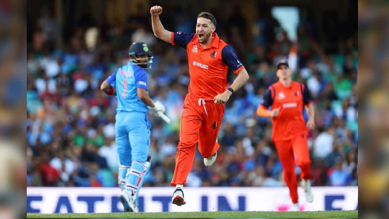 After winning the toss and choosing to bat in the first-ever T20 clash between the two teams, Indian opener KL Rahul again failed to fire, trapped lbw by Paul van Meekeren on nine. (Source: AFP)