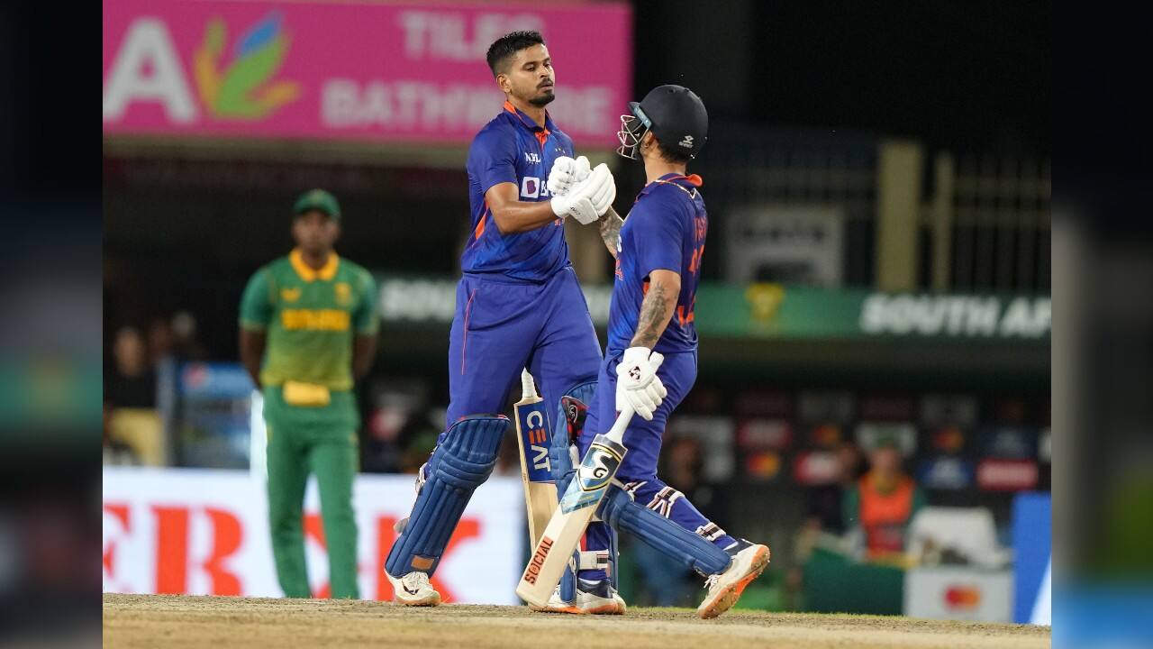 Iyer and Kishan came together at 48-2 and their partnership swung the match India's way. Kishan set the pace with four fours and seven sixes to entertain the crowd. He reached his half-century off 60 deliveries. The pair helped India reach 200 in 33.3 overs. (Image: AP)