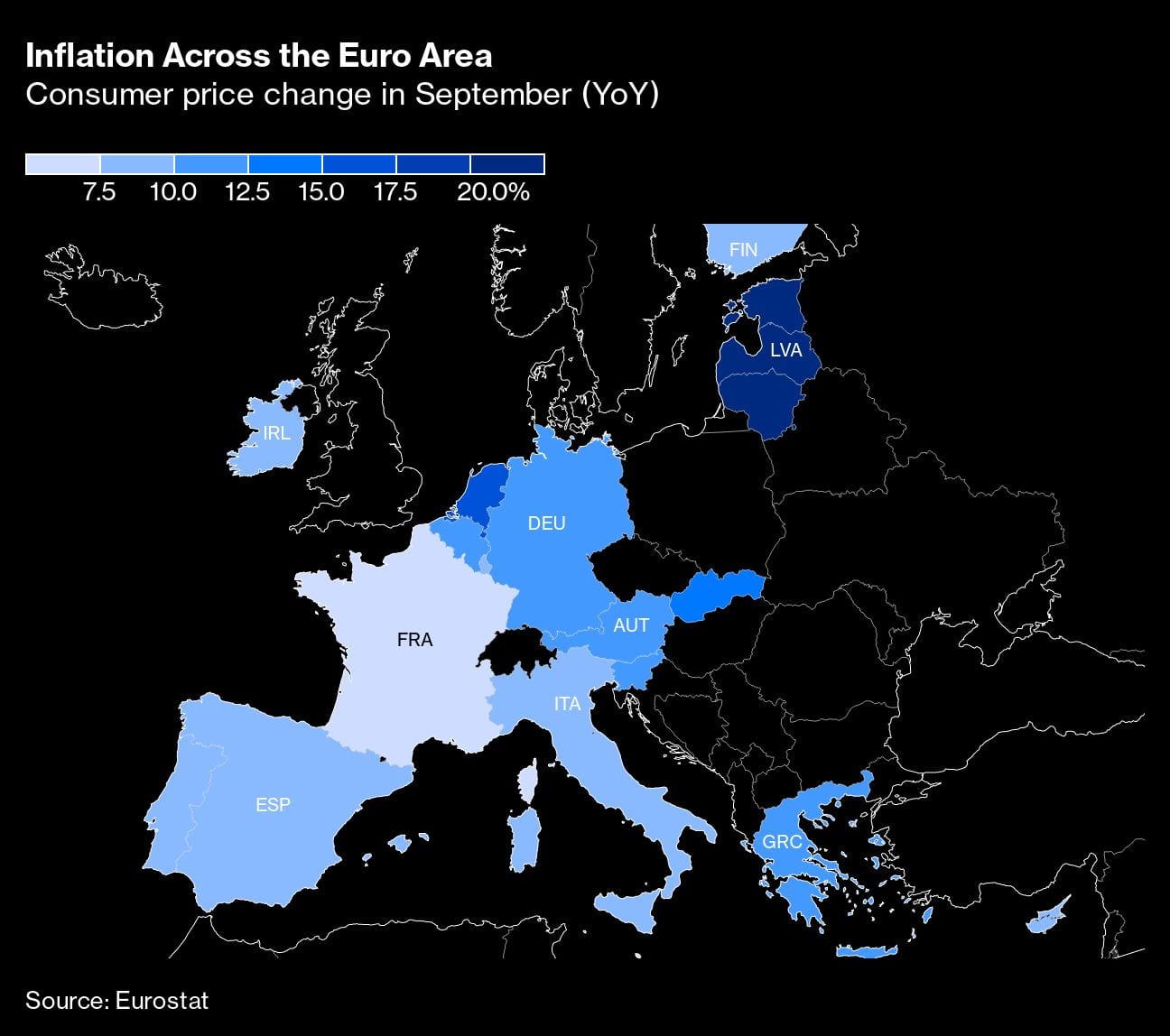 Inflation Across the Euro Area | Consumer price change in September (YoY)