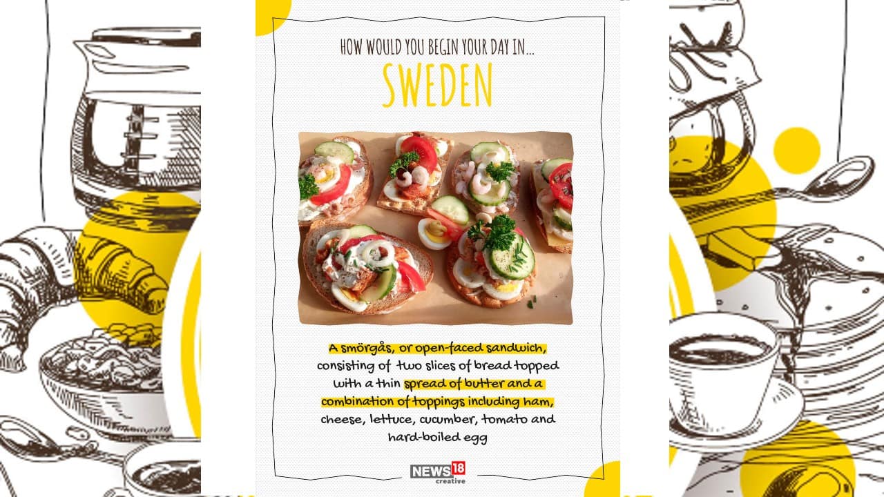 In Sweden, a smorgas, or open-faced sandwich, consisting of two slices of bread topped with a thin spread of butter and a combination of toppings including ham, cheese, lettuce, cucumber, tomato and hard-boiled egg. (Image: News18 Creative)