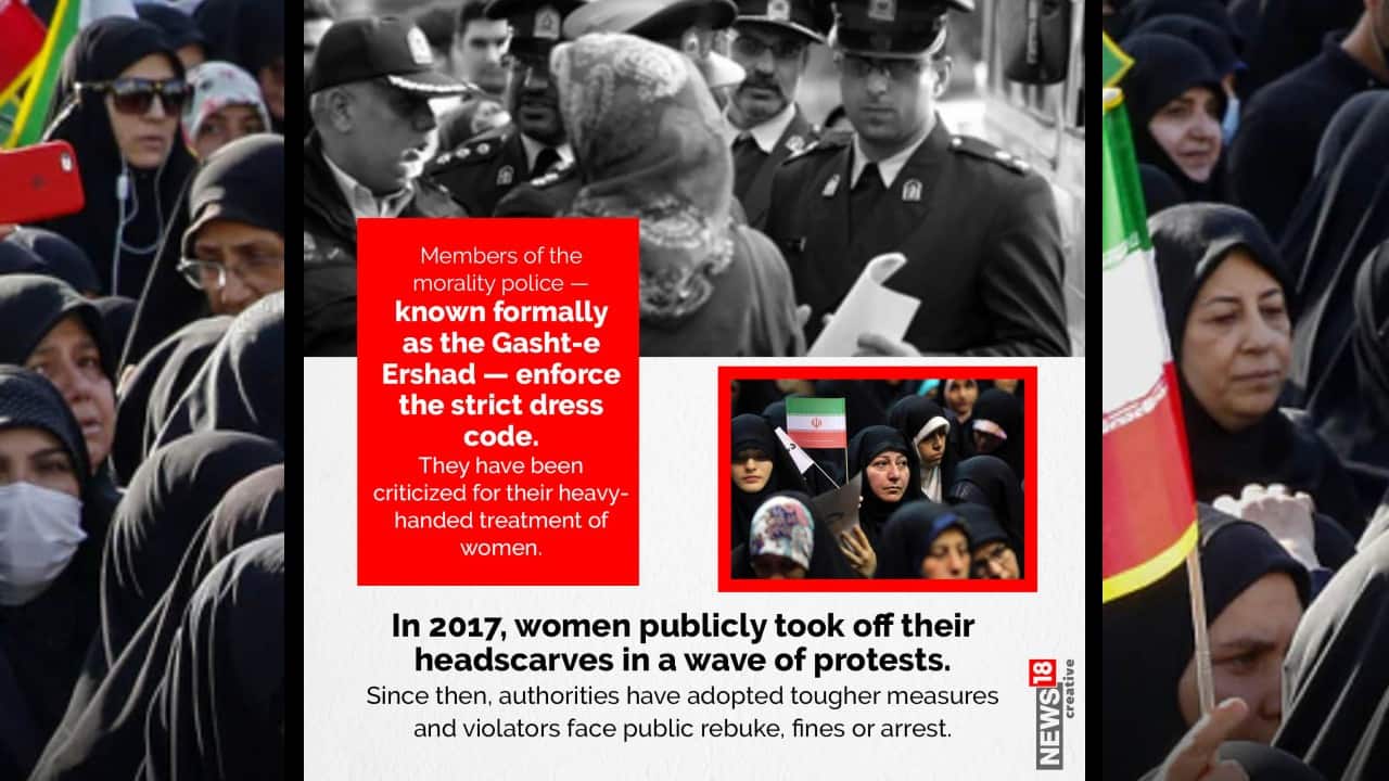 In 2017, women publicly took off their headscarves in a wave of protest. Since then, authorities have adopted tougher measures and violators face public rebuke, fines or arrest. (Image: News18 Creative)