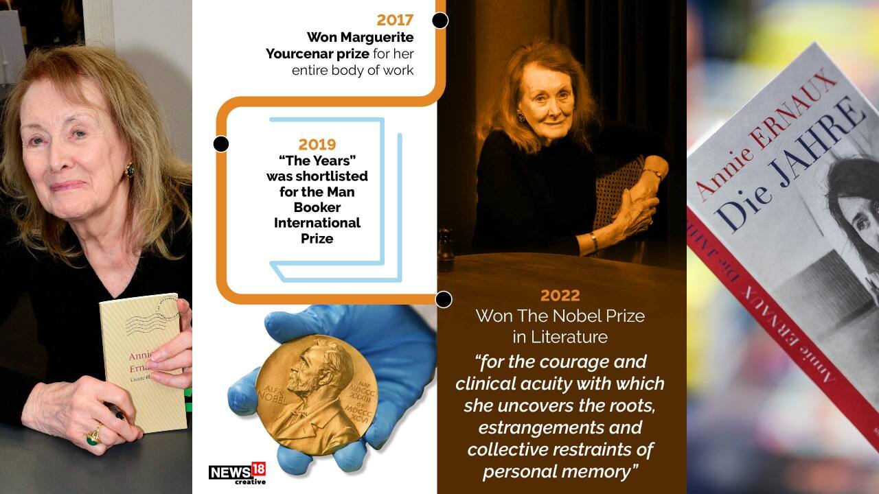 In 2022, she won the Nobel Prize in Literature “for the courage and clinical acuity with which she uncovers the roots, estrangements and collective restraints of personal memory”. (Image: News18 Creative) In 2022, she won the Nobel Prize in Literature “for the courage and clinical acuity with which she uncovers the roots, estrangements and collective restraints of personal memory”. (Image: News18 Creative)