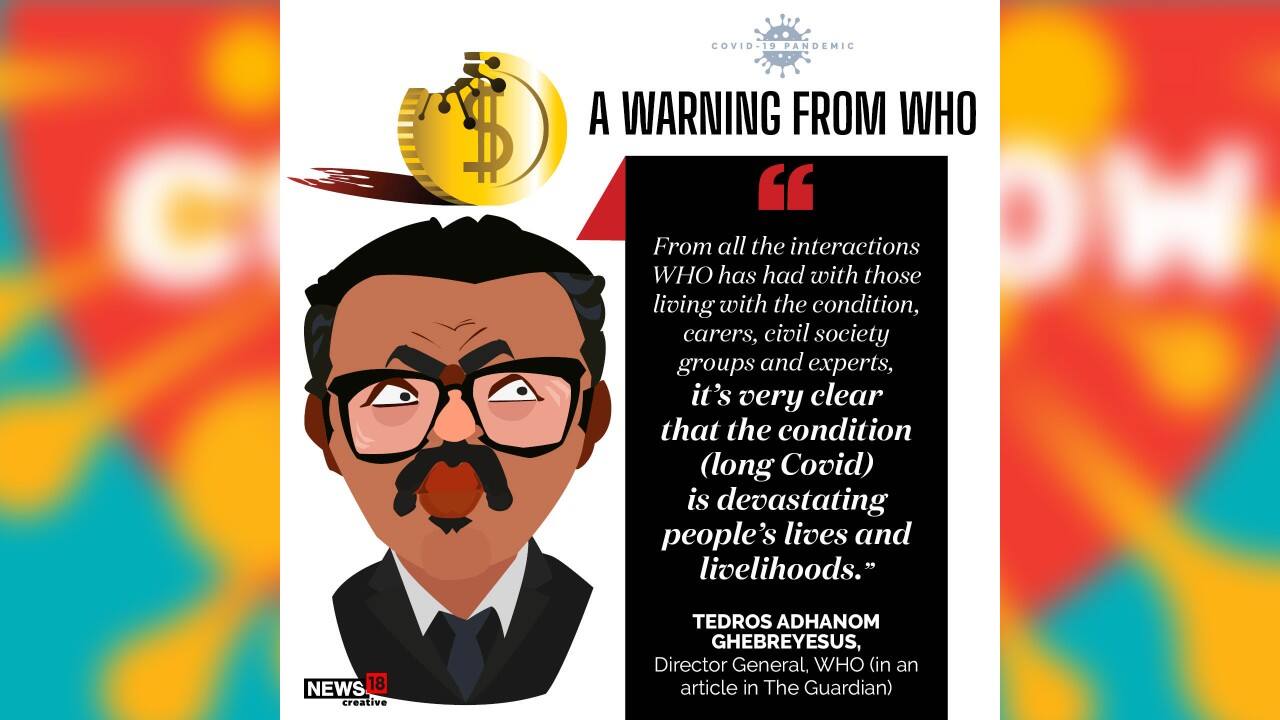 World Health Organisation chief warned about devastating long Covid situation, underscoring the impact of persistent Covid symptoms on health and productivity of people. (Image: News18 Creative)