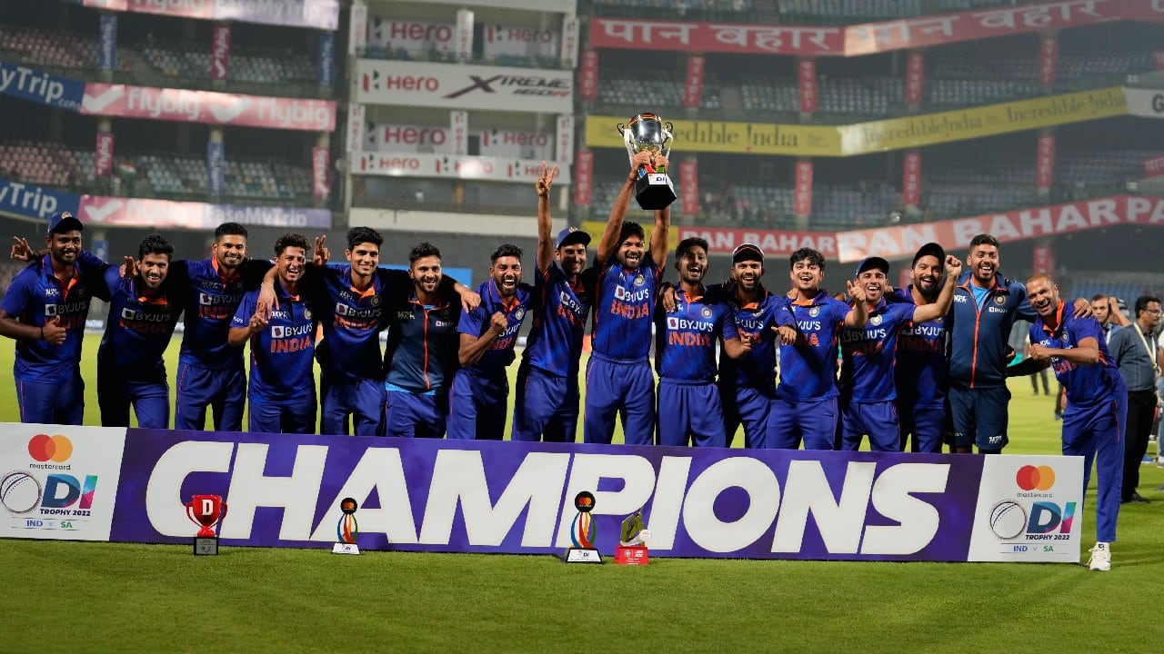 India thrashed South Africa by seven wickets and nearly 30 overs to spare in the third one-day international and completed a comeback series win on October 11. (Image: AP)