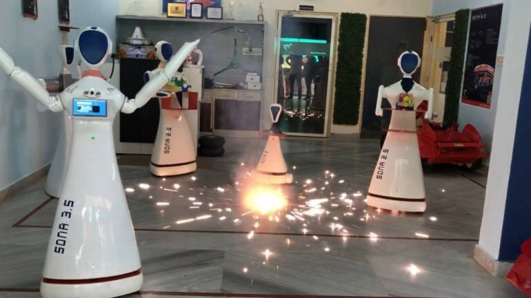 Robots celebrating Diwali with the residents