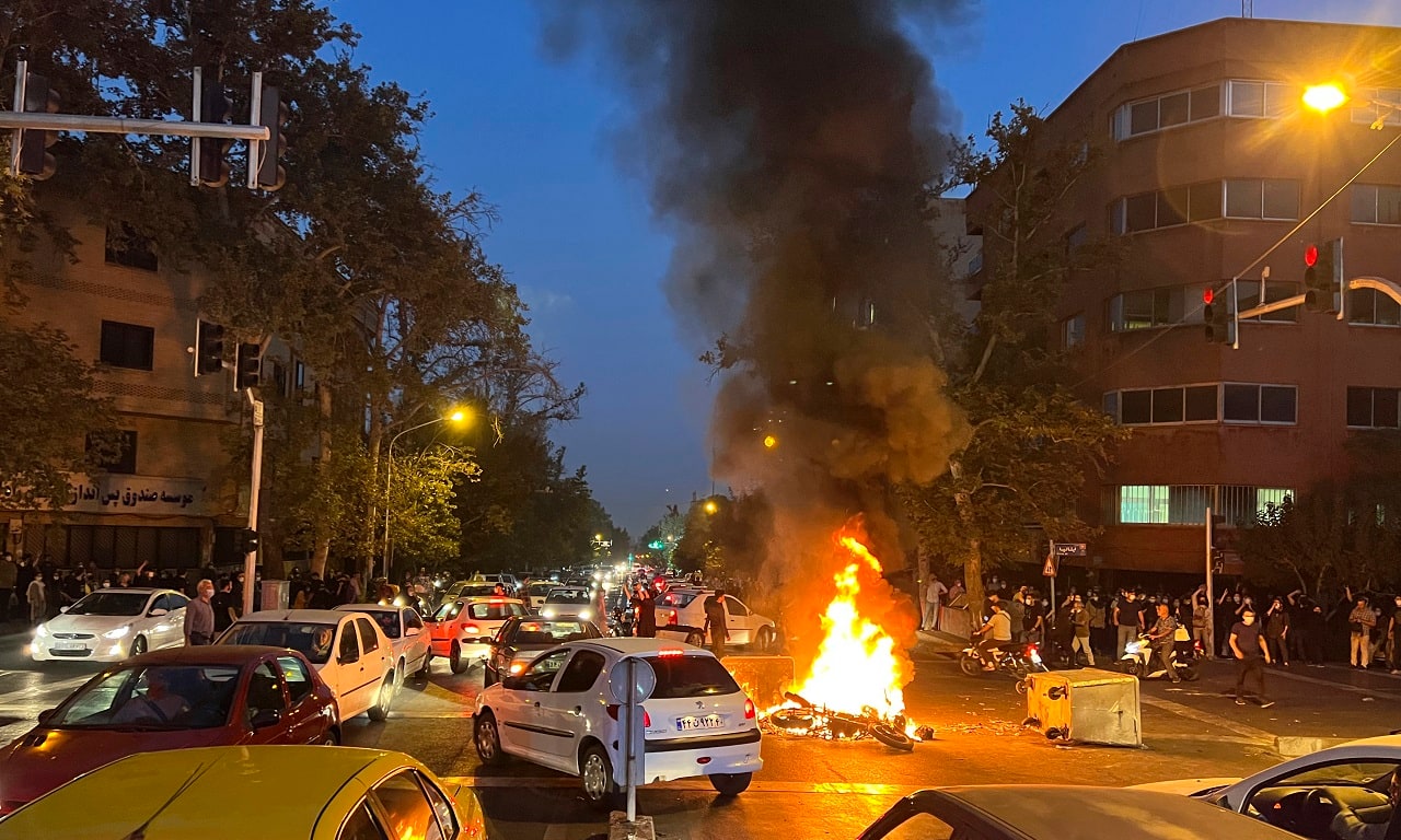 Protests following the death of Mahsa Amini in downtown Tehran on Sept 19 (AP Photo)