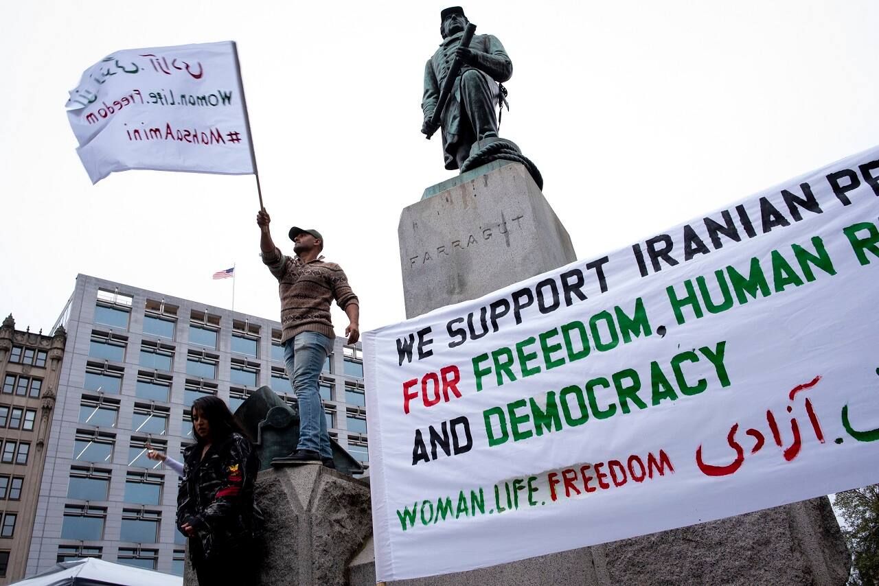 Visuals from a demonstration in Washington against the Iranian government, on Oct. 1 (AP Photo)