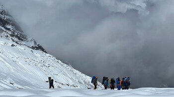 Among the 8,000ers in Nepal, Manaslu is considered to be relatively easy. Yet for a week in late September, bad weather had beset the mountaineers and made Baljeet Kaur's oxygen-less climb even harder. (Photo courtesy Baljeet Kaur)