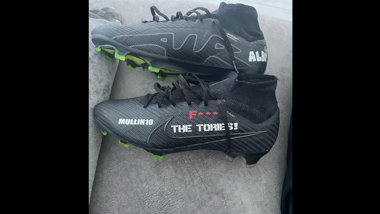 UK football team censors player boot's political artwork