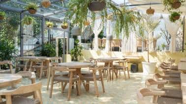 The dining area, on the first floor, at The Conservatory, Juhu 