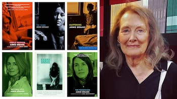 French author Annie Ernaux won the 2022 Nobel Prize in Literature. (Book cover images via Amazon.in and author photo by 2cordevocali via Wikimedia Commons 4.0)