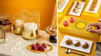 Candle holders by Logam (left); and Indian sweets by Khoya.