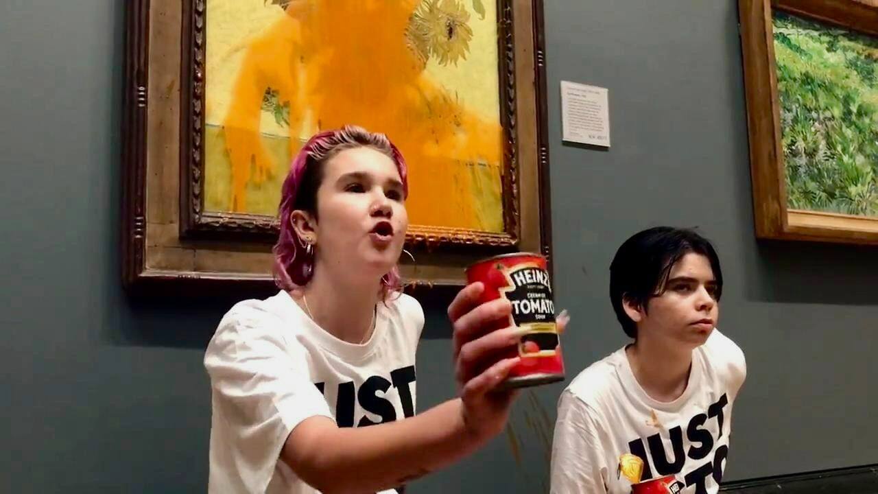 Video: Oil protestors throw soup at Van Gogh’s Sunflowers painting