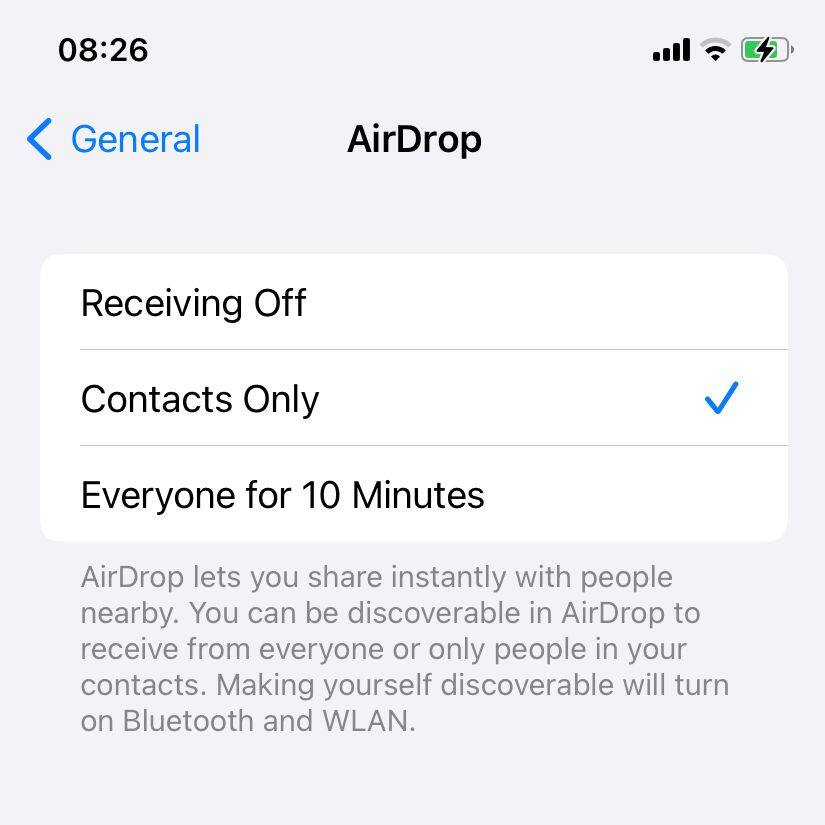 Apple's new AirDrop settings on iPhones in China.
