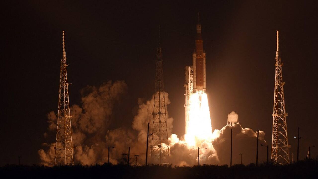 The Orion crew capsule was being lifted by two boosters and four powerful engines under the core stage, which detached after only a few minutes. After a final push from the upper stage, the capsule will be well on its way, taking several days to reach its destination. (Image: AFP) The Orion crew capsule was being lifted by two boosters and four powerful engines under the core stage, which detached after only a few minutes. After a final push from the upper stage, the capsule will be well on its way, taking several days to reach its destination. (Image: AFP)