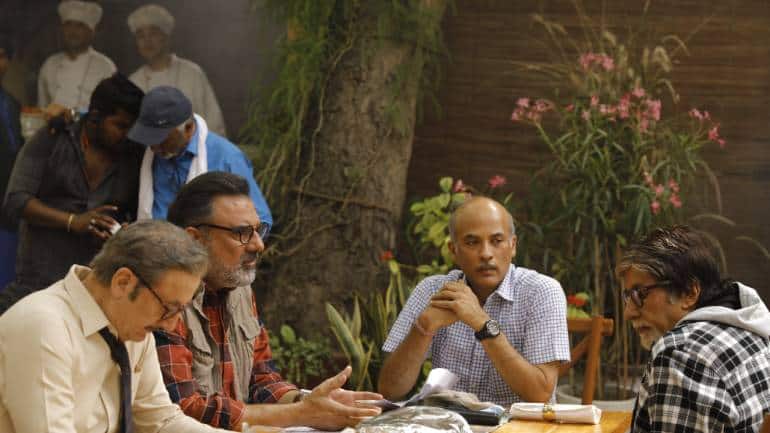 Anupam Kher, Boman Irani, Sooraj Barjatya and Amitabh Bachchan on the sets of 'Uunchai', which releases in theatres on November 11, 2022.