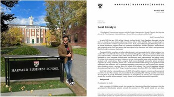 Shark Tank India judge and boAt co-founder Aman Gupta at Harvard Business School and (right) a copy of the presentation. (Image credit: Aman Gupta/Instagram)